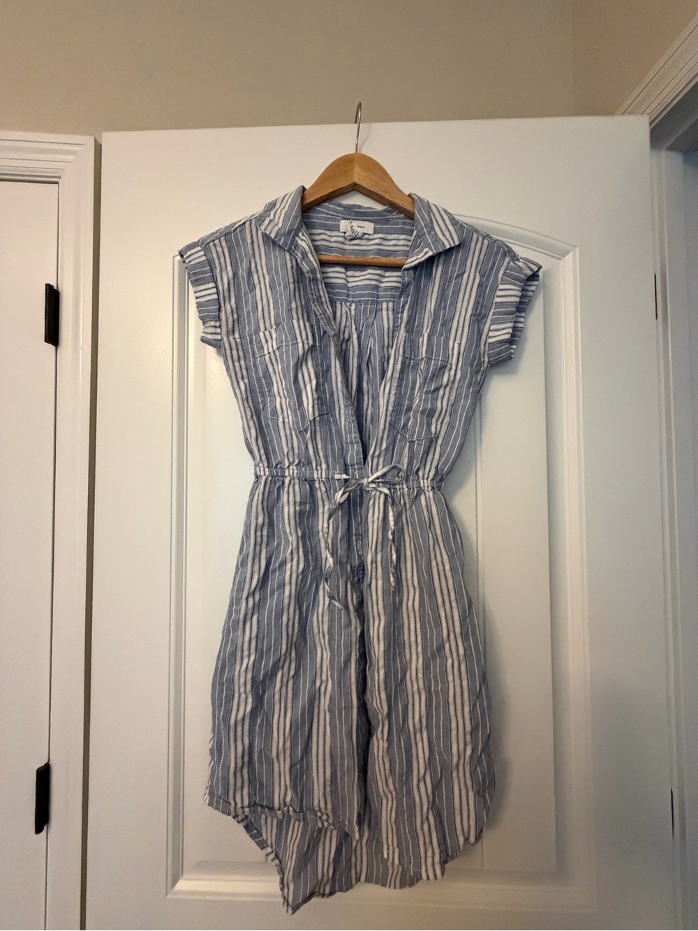 Blue and White Striped button Shirt Dress